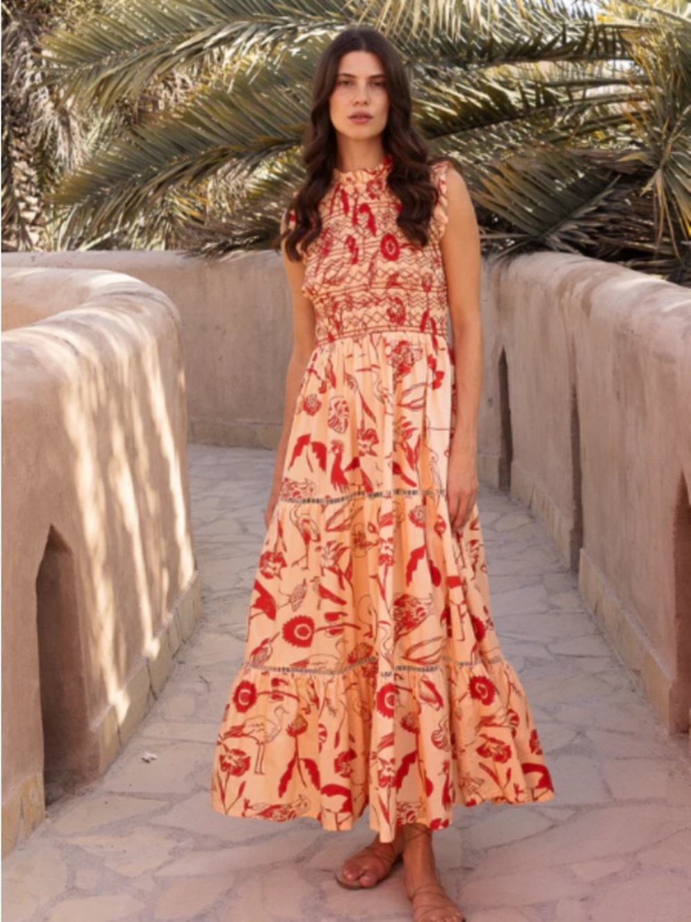 Oliphant sleeveless smocked maxi - Audubon red print | SIZE M | great condition